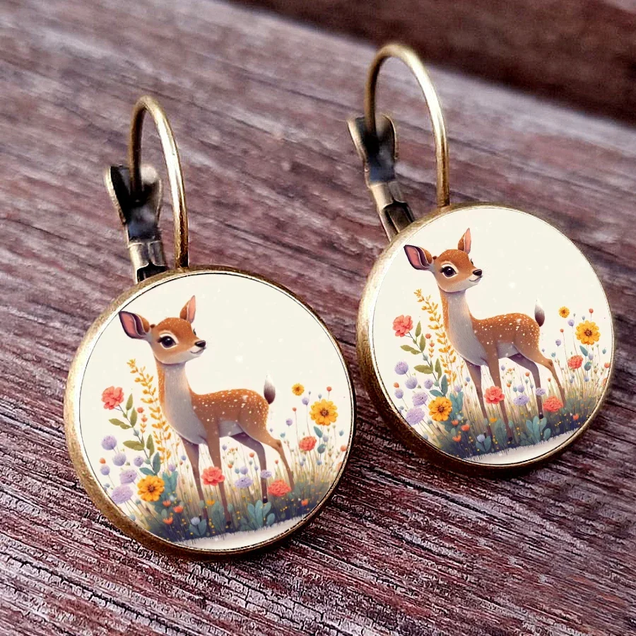 New Arrival Colorful deer earrings deer sika deer Glass Cabochon Womens Earrings like deer girls jewelry earrings gifts