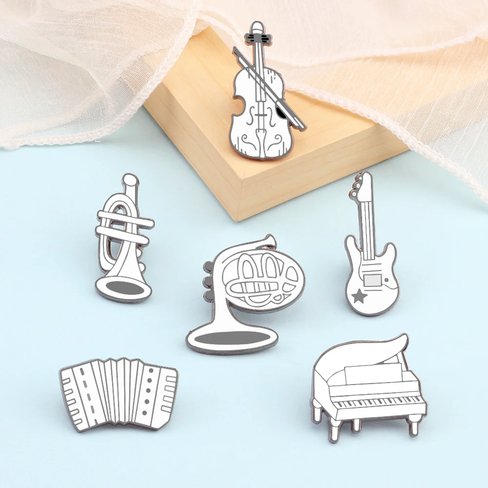 Enjoy Music Life Enamel Pins Classic Violin Piano Guitar Musical Instrument Brooch Badges Concert Party Jewelry Gift for Friends