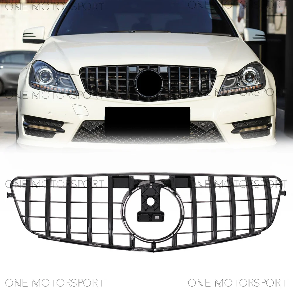 

For Mercedes Benz C-Class W204 2008-14 C180 C200 C280 C300 C350 Front Bumper Racing Grille GTR Style Glossy Black Upper Grille