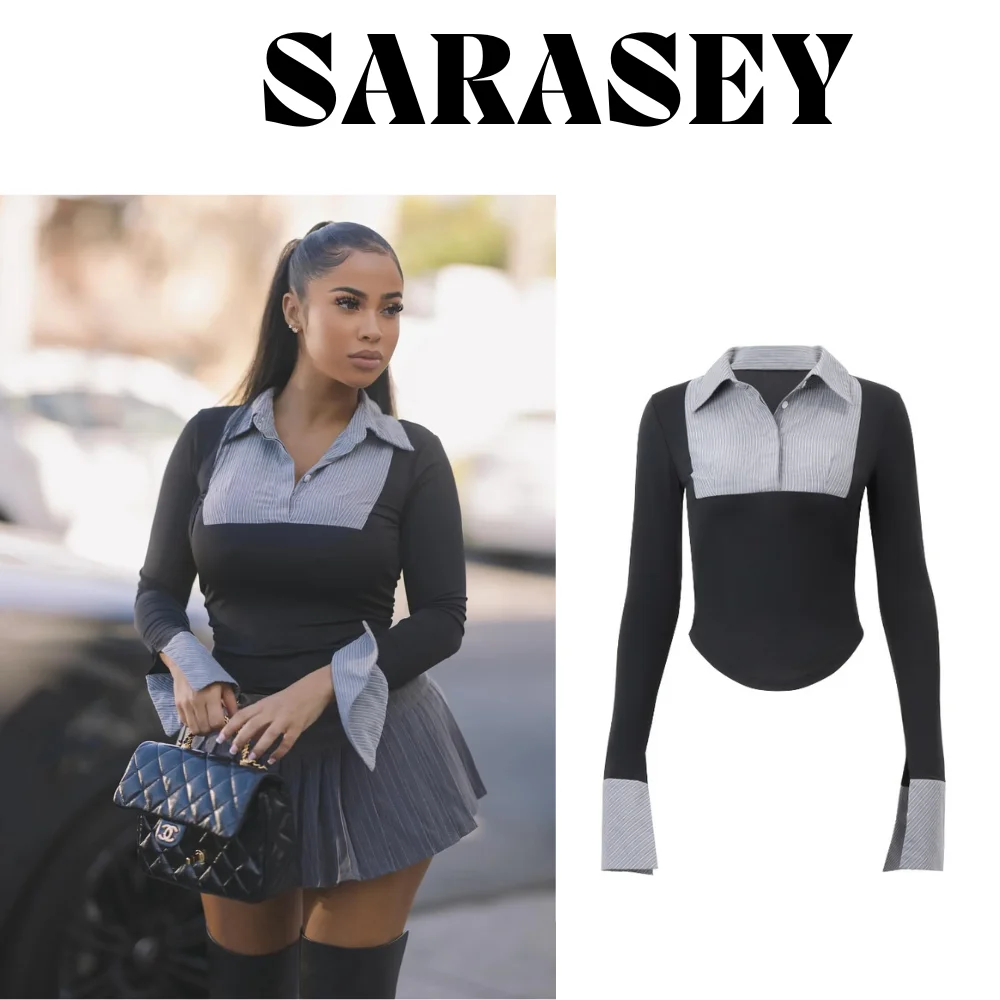 

Trendy 2025 Two-Tone Stripe Polo Shirt Slimming Pullover - Vintage Y2K Tops for Casual Dating/Office Ladies