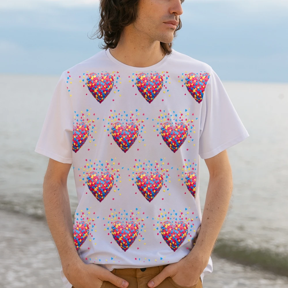 Adorable Heart Print Cotton Tee - Super Soft & Breathable, Vibrant Colors That Stay Bright, Perfect For Casual Wear Or Gifting