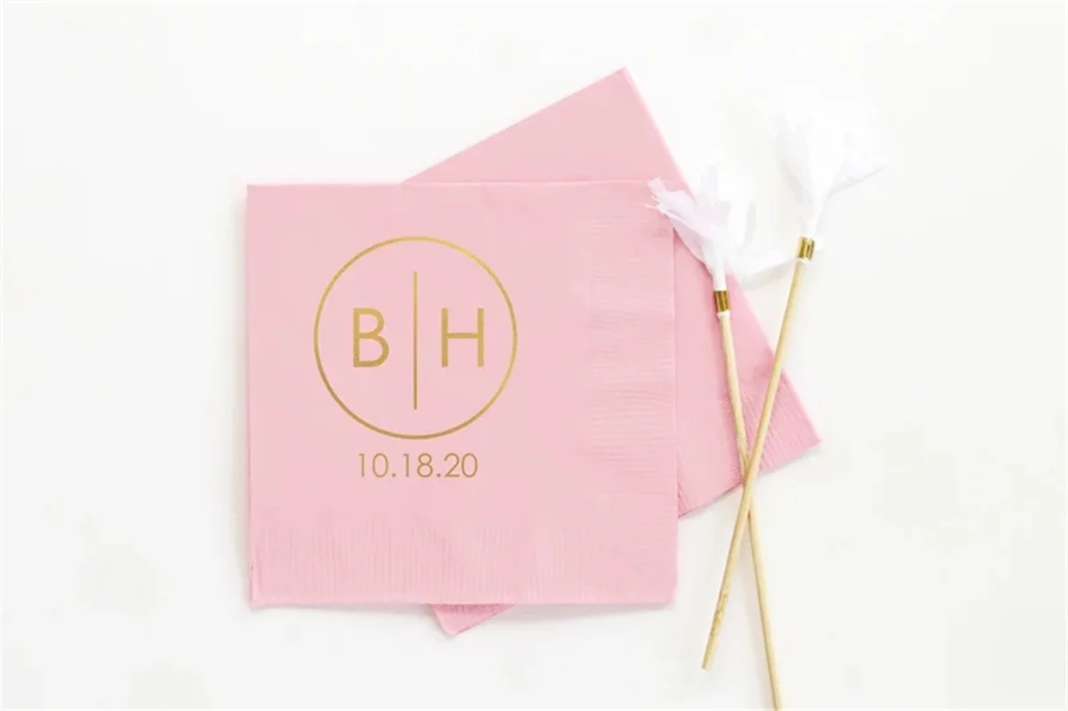 

50 PCS Wedding Cocktail Napkins Personalized Napkins Custom Rehearsal Dinner Napkins Monogram Luncheon Napkins Wedding Guest Tow