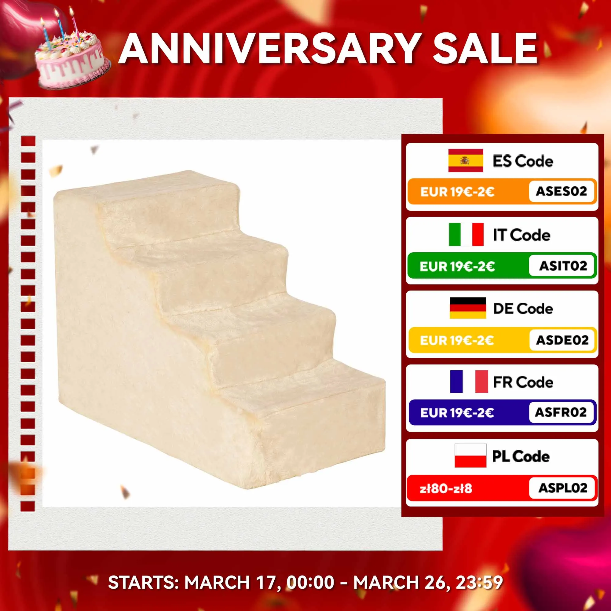 PawHut scala per animali domestici a 4 gradini con coperchio rimovibile 60x35x44cm Beige