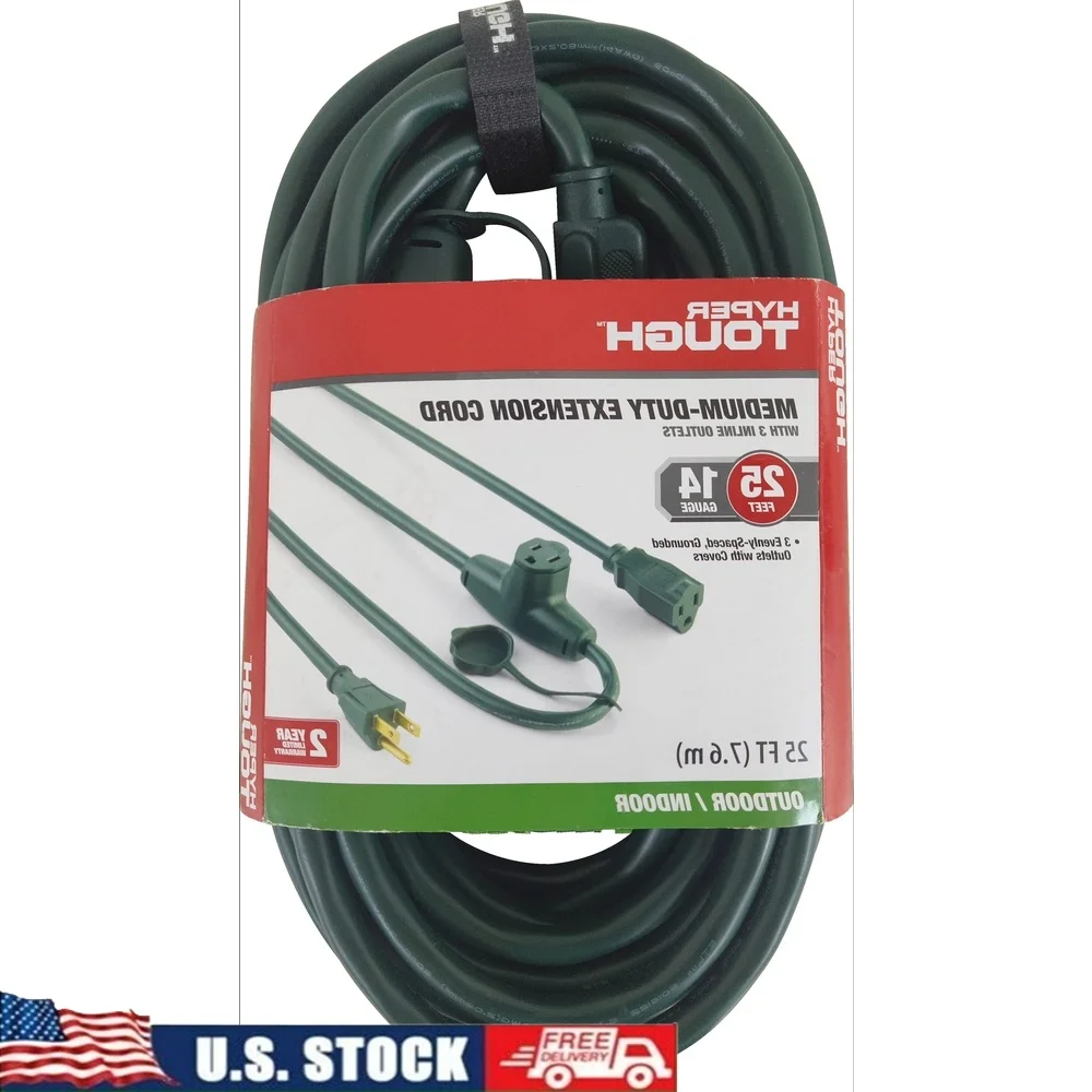 

25FT 14AWG 3 Prong Landscaping Extension Cord Indoor Outdoor Use 125V 15A ETL Listed Medium Duty Power Tools Garden Decor