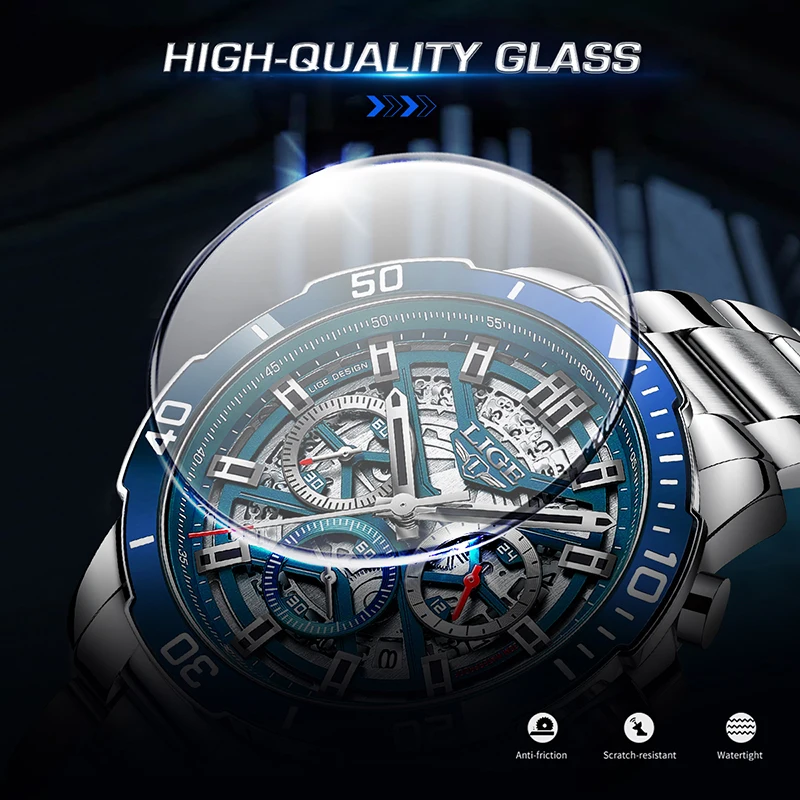 LIGE Relógios de luxo masculino moda negócios relógio à prova d'água pulseira de aço inoxidável calendário relógio de pulso de quartzo relogios masculino