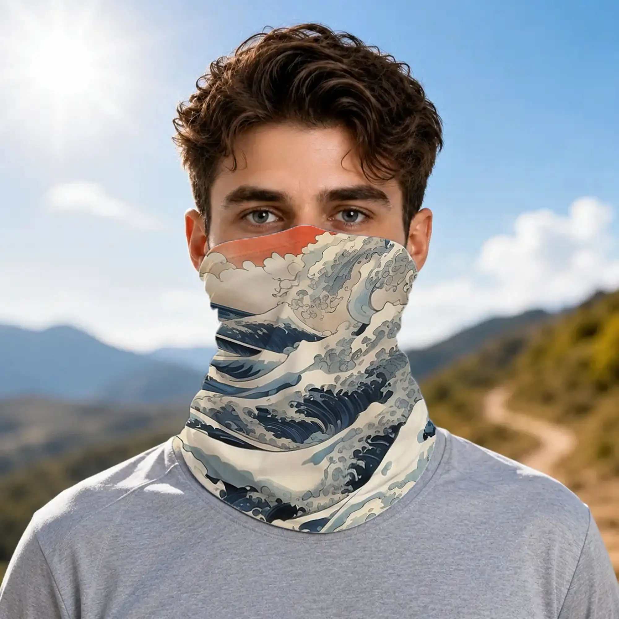 Koi Fish and Great Wave Gaiter Sun Protection Windproof  for Running Cycling Hiking Outdoor Sports