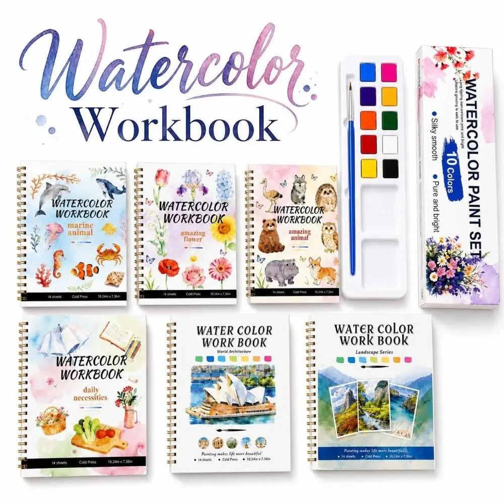 200GSM Watercolor Workbook Flower Scenery Animal Thickened Watercolor Painting Book Spiral-Bound Multiple Styles