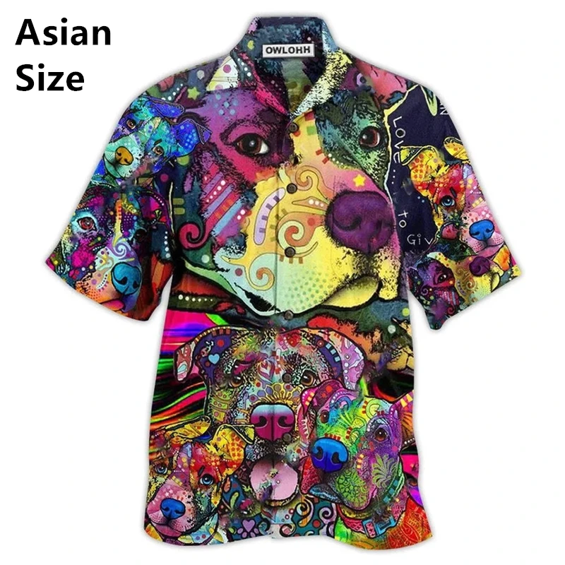 Camisa hawaiana con estampado de Bulldog para hombre, pantalón corto informal de manga con solapa y botones, ropa de fiesta para vacaciones en la playa, Tops de gran tamaño