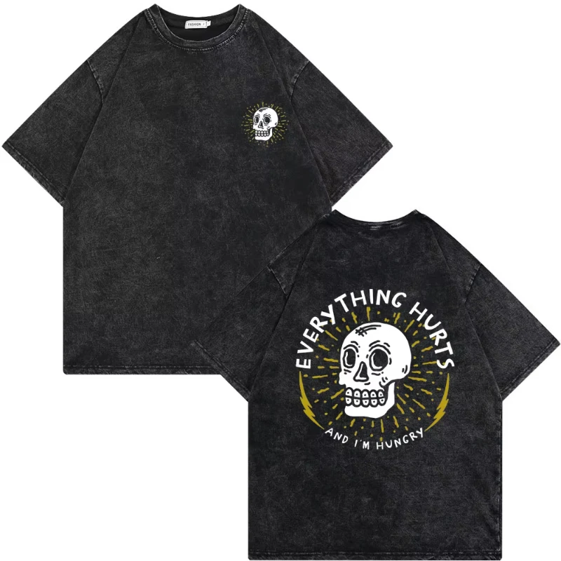 

Vintage Washed Old Skeleton Gym Pump Cover T-shirts Oversized T Shirt Men Women Funny Fitness Workout Bodybuilding T-shirt