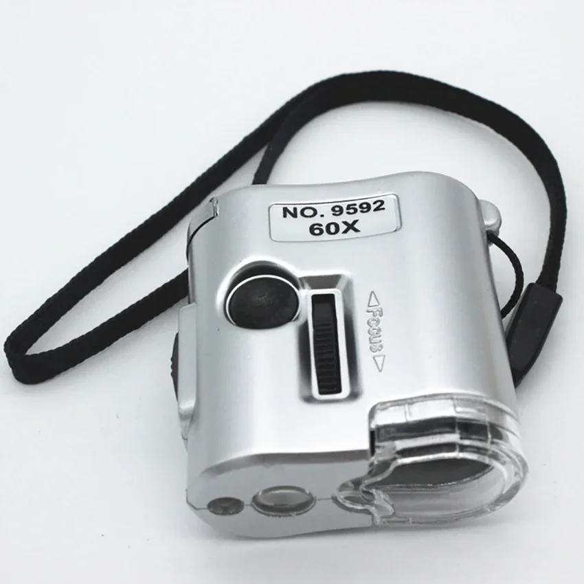 9592 60X Handheld Magnifying Glass Mini Pocket Microscope Loupe Currency Detector Jeweler Magnifier with LED Light , bijoutier