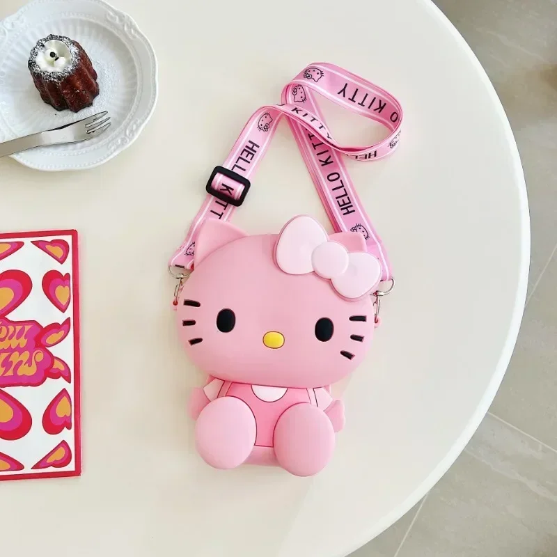 Маленькая сумка Sanrio Hello Kitty, очаровательная силиконовая сумка на молнии с 3D рисунком, милая водонепроницаемая сумка через плечо, кошелек для монет, подарок на день рождения, игрушки