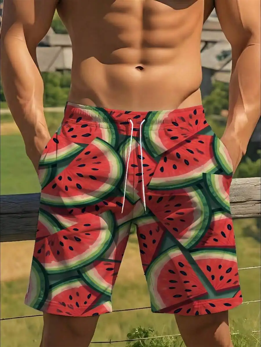 

Mens Watermelon Print Beach Shorts Quick Dry Casual Loose Fit Summer Swim Trunks