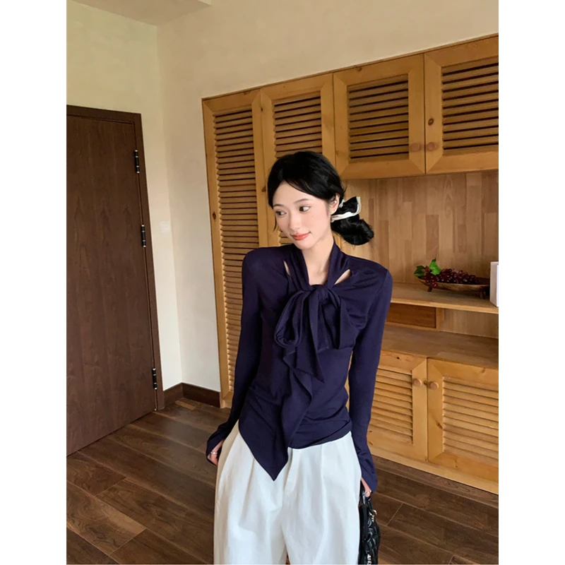 Langärmliges T-Shirt, eng anliegend, für den Sommer, Spleißen, Baumwolle, schnell trocknend, Elastizität, Schnürung, geschichtet, AdjuLeisure, leicht, für Jugendliche