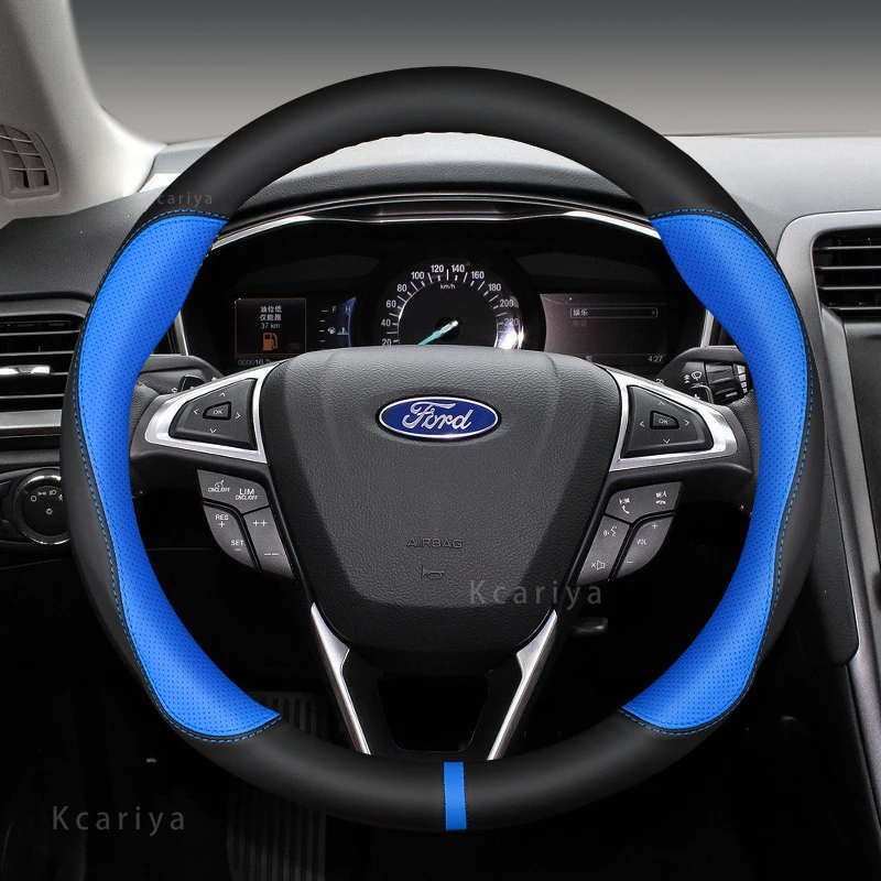 No Smell Thin For Ford Escape Steering Wheel Cover Genuine Leather Carbon Fiber Fit EcoBoost 245 ST-Line Pro 2020 2023
