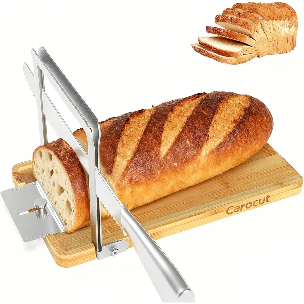 

Регулируемая хлеборезка, складная, с направляющей из дерева и нержавеющей стали, для домашнего хлеба, сэндвичей и хлебобулочных изделий до 6,3 дюйма, экономия места