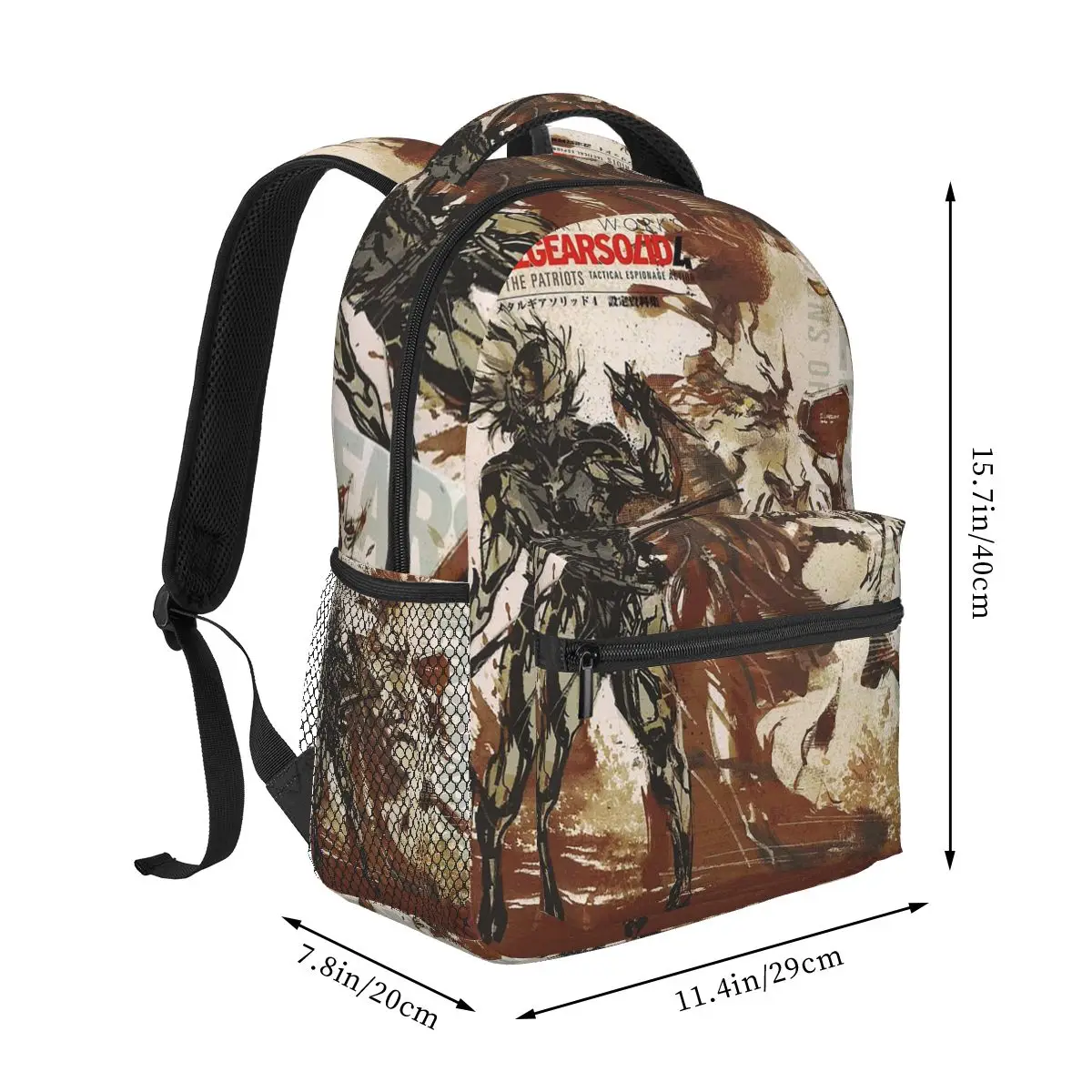 Metal Gear Solid 4 Printed Pattern Student Backpack School Bag Hiking Travel Daypack for Boys Girls Fashion Bookbag Shoulder Bag