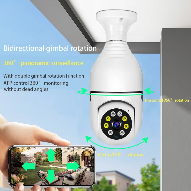 camera de vigilancia wifi bulb e27 visao noturna rotacao de 360 rastreamento humano automatico conversa bidirecional casa inteligente full color 01