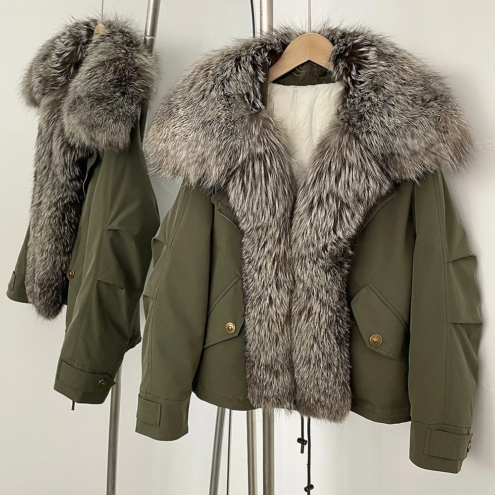 Giacca in pelliccia di realtà Cappotto in piumino d'anatra bianco caldo Donna Autunno Inverno Cappotto in pelliccia di procione naturale spesso Piumino impermeabile Donna