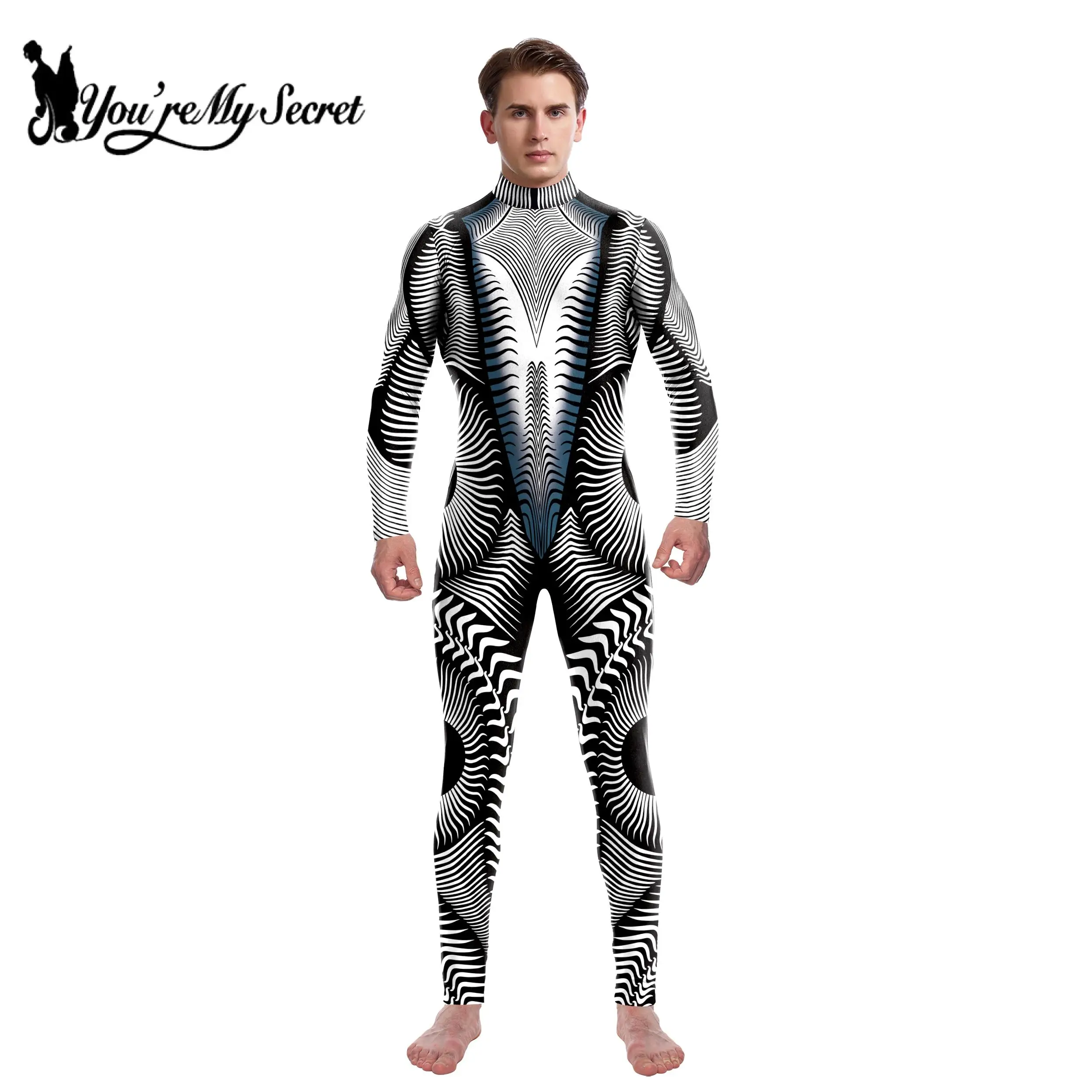 [Sei il mio segreto] donna uomo Skinny Zebra Stripe stampa tuta elastica Halloween Party costumi Cosplay Fancy Outfit Catsuits