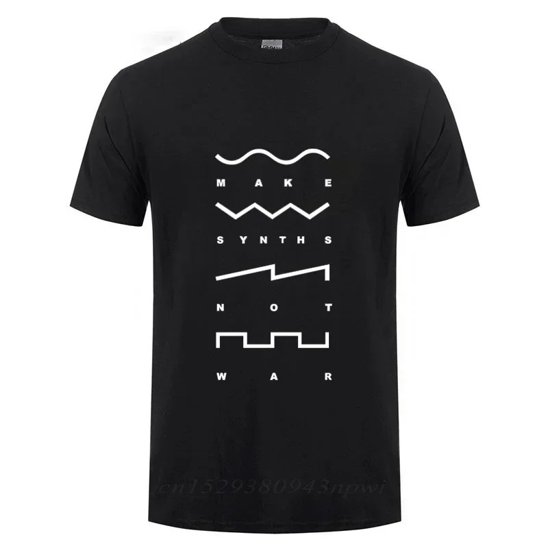 2025  new New Fashion Make Synths Not War T-Shirt Club Party Disco Roland Analogue Moog Keyboard Juno Streetwear Homme Cotton