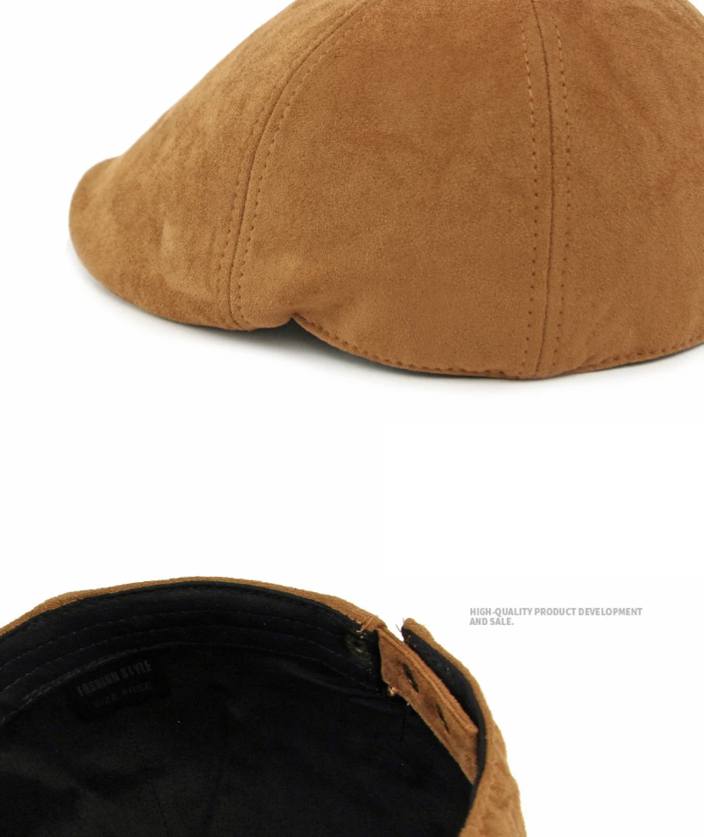 HT5028 Berets für Männer Frauen Künstler Maler Achteckige Baskenmütze Hut Einstellbare Ivy Flache Kappe Männlich Weiblich Herbst Winter Wildleder Baskenmütze Kappe – Detail 7