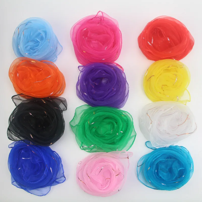 Shiny Thread Solid Color Chiffon Small Scarf Kindergarten Performance Dance New Style Small Square Scarf Candy Color Silk Scarf