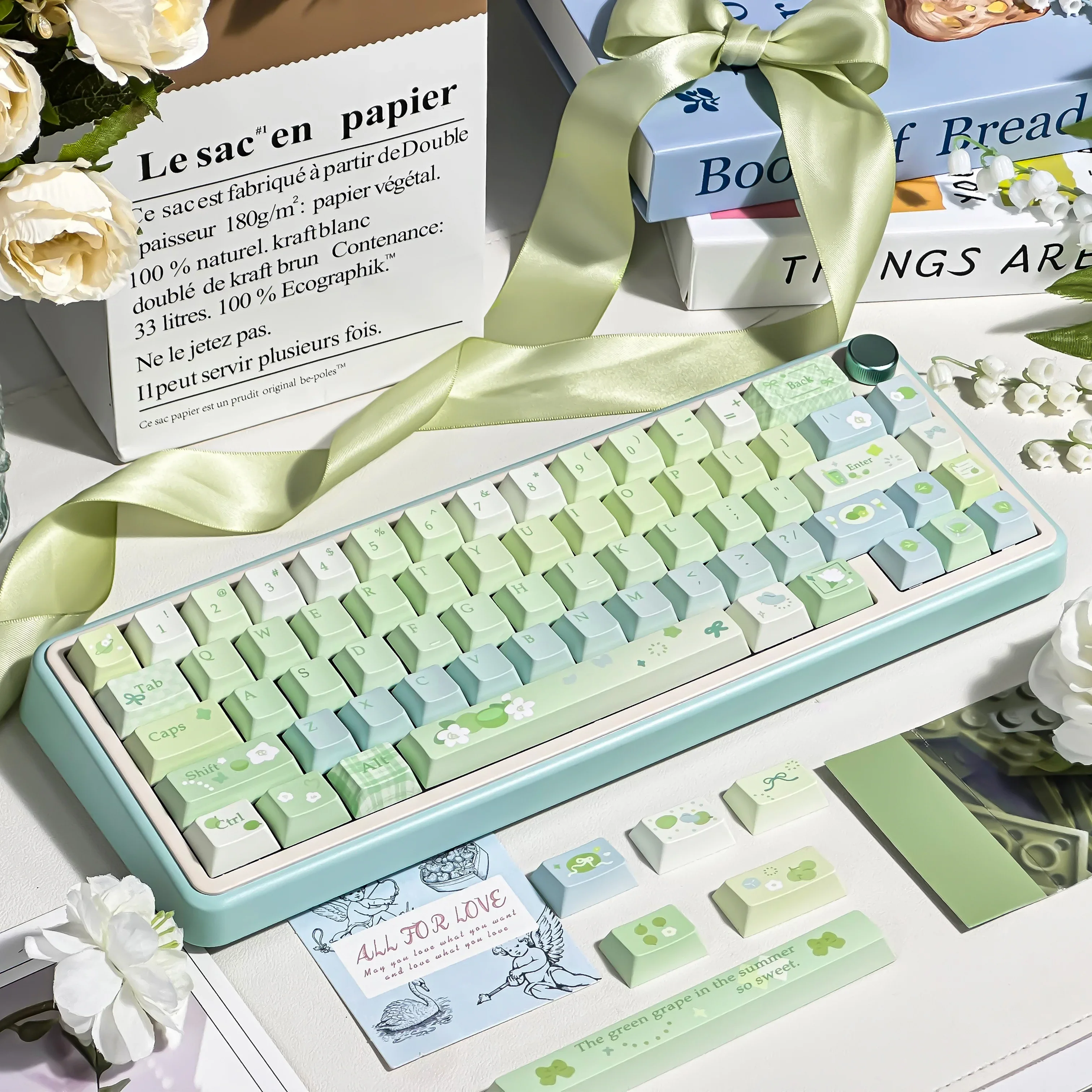 

143KEYS Gardenia Green Keycap Светло-зеленый вишневый FOA pbt Сублимационный 7U/2,25/2,75U Макет Алисы DIY Набор свежих решетчатых колпачков