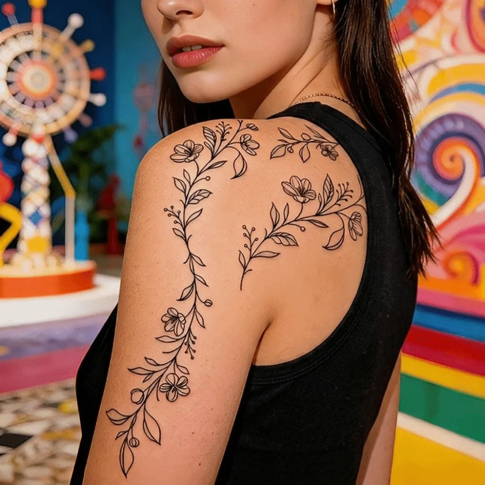 Make Up Leaf Temporary Tattoos Long Lasting Waterproof Black Flower Tattoo Stickers Facial Art DIY Sketch Style Stickers Cosplay