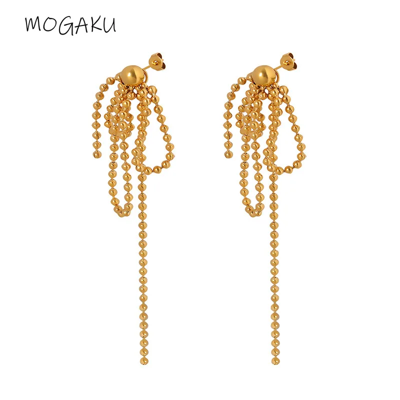 

MOGAKU Titanium Steel Gold Color Earrings for Women Charm Metal Bead Chain Drop Dangle Earring Female Daily Party Jewelry Bijoux