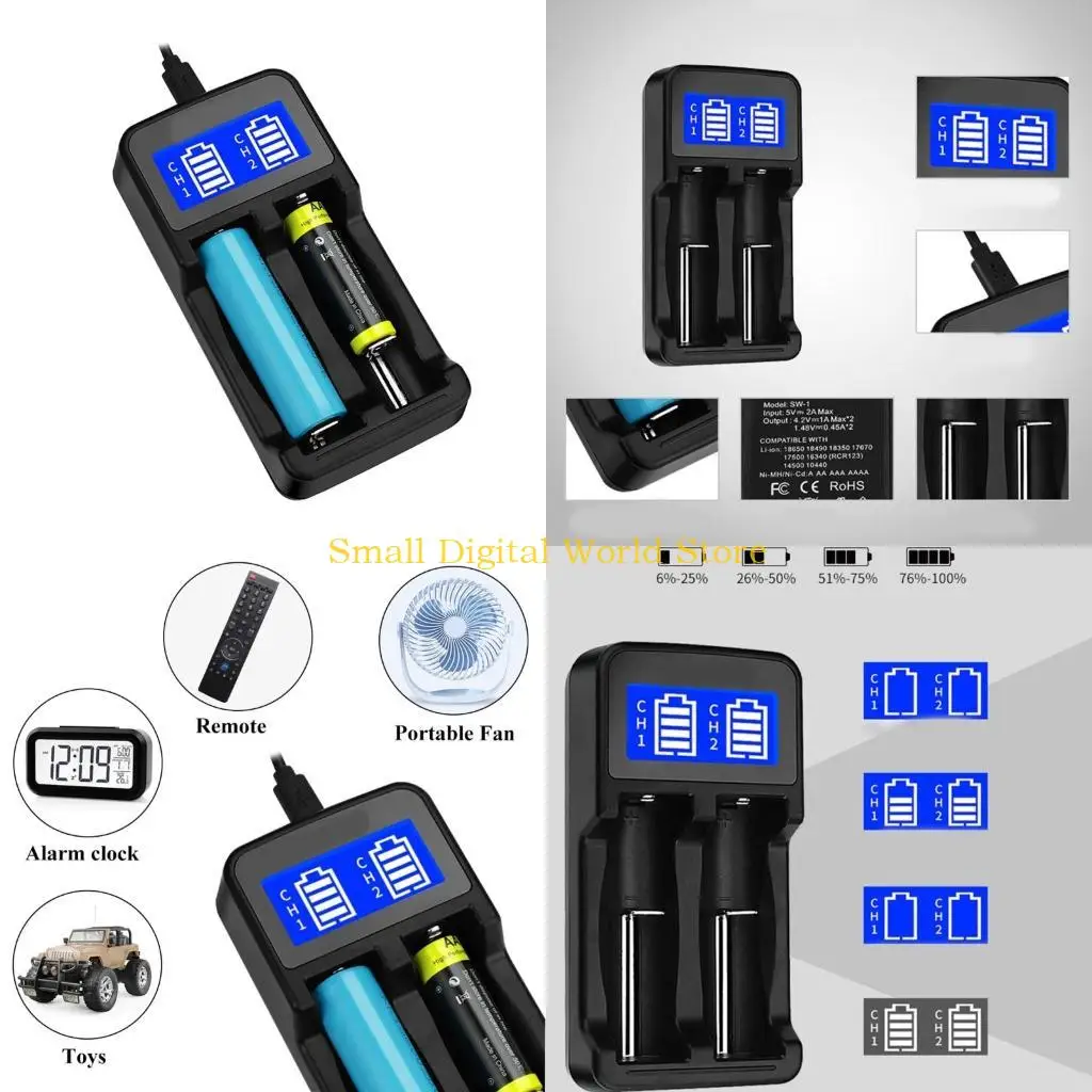77UB LCD Universal Battery 2-Slot for 18650/18490/18350/17670/18350/17670