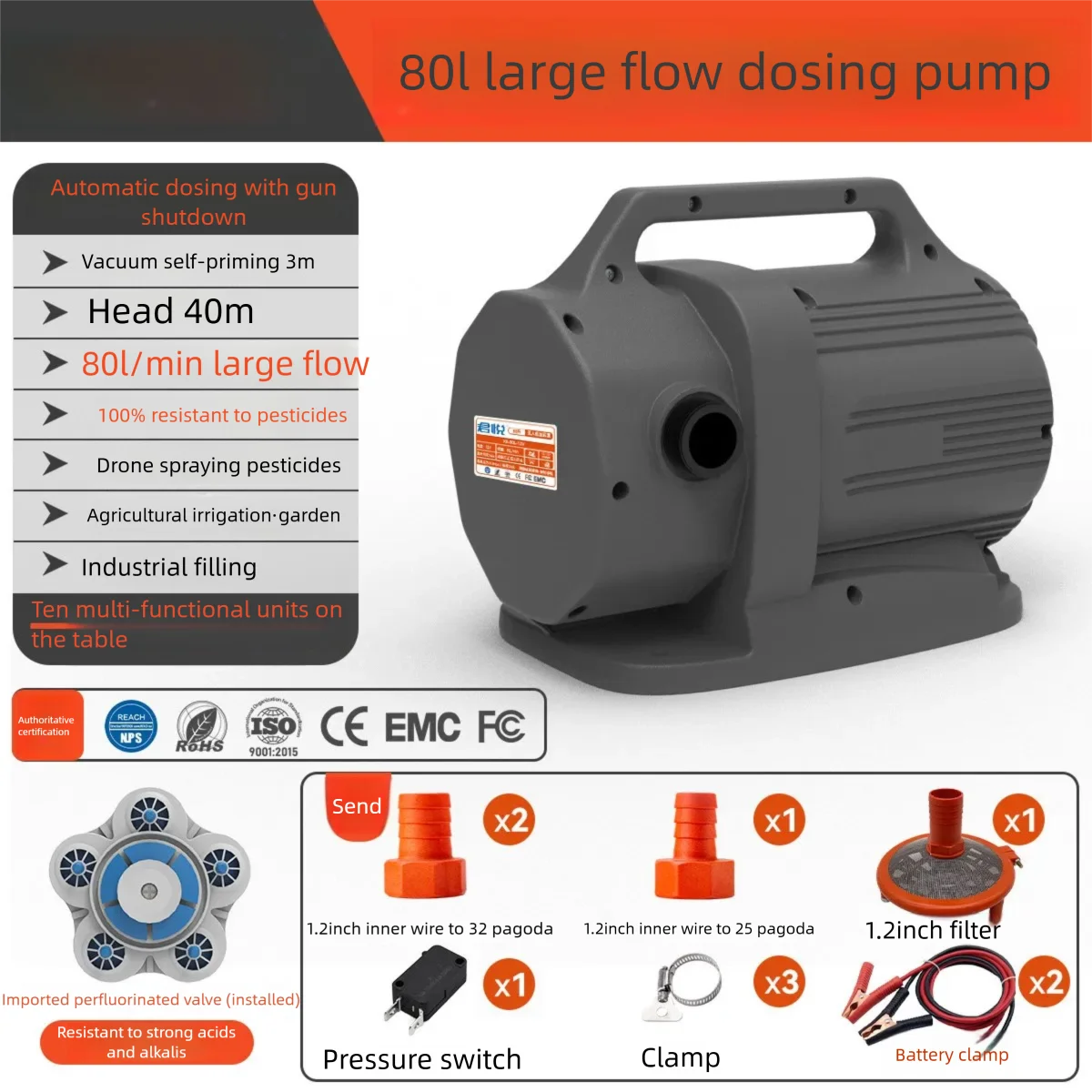 Handheld 80L Self-Priming Pump High-Flow Drone Fertilizer Pump Agricultural Irrigation Water Pump Vegetable Watering Pump Booste