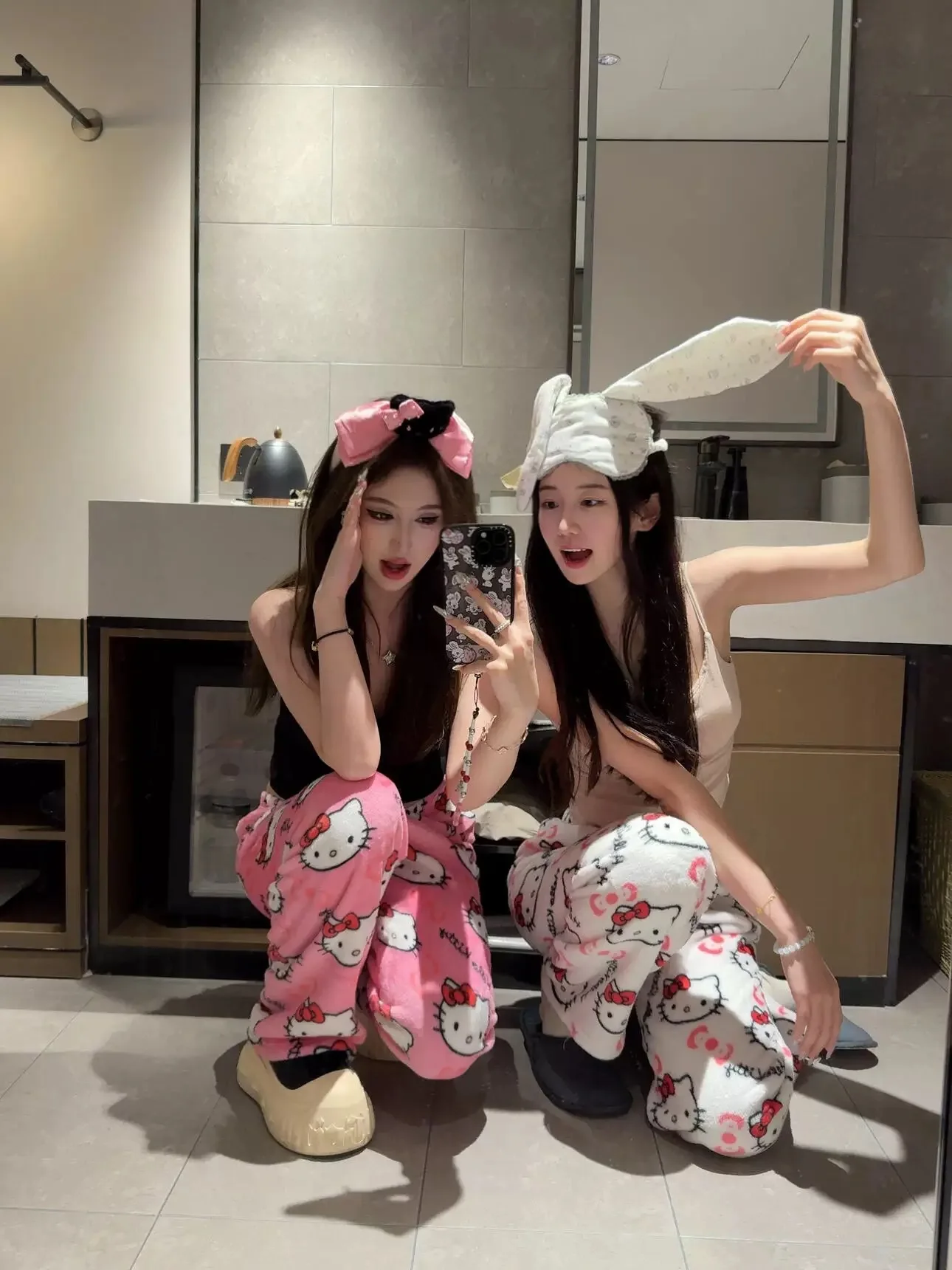 Y2K أنيمي سانريو مرحبا كيتي الفانيلا بنطلون بنطلون بيجاما المرأة Kawaii الدافئة ومريحة ملابس المنزل هدايا العيد #2