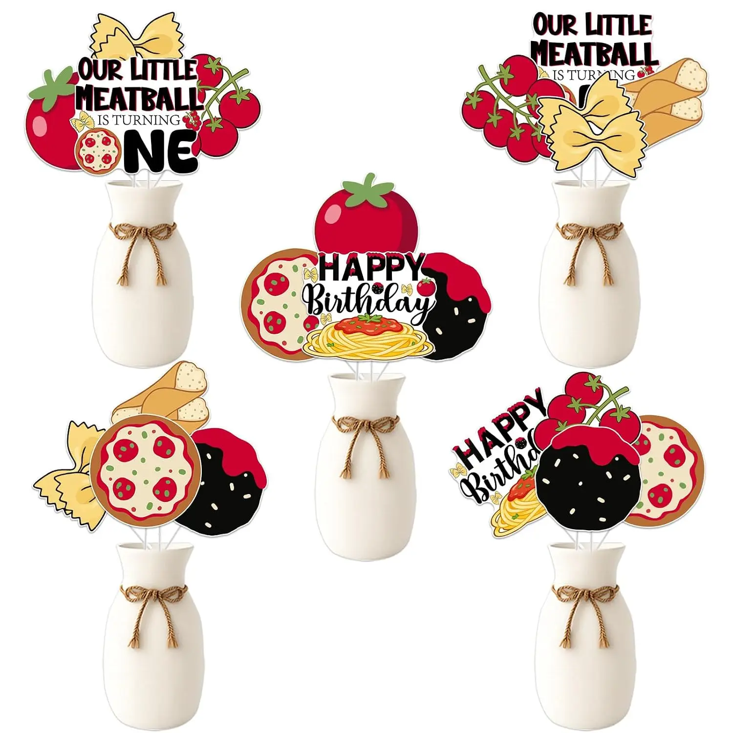 Meatball Turning One Centerpiece Sticks 24PCS 1st Birthday Party Table Decorations Baby Shower Cake Toppers