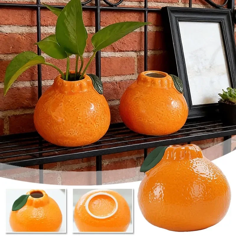 Ceramic Orange Vase Fruit Shape Decorative Vase Tabletop Decorative Vase Perfect Choice for Living Room and Office Decoration