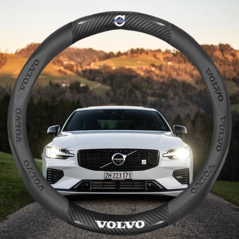 

Carbon Fiber Black Leather Car Steering Wheel Cover for Volvo XC40 XC60 XC90 S40 S60 S80 S90 V40 V60 V70 V90 C70 Car Accessories