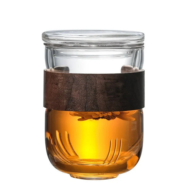 12 oz 350ml Bamboo Sleeve Teacup Set Glass Tumbler Teacup with Filter