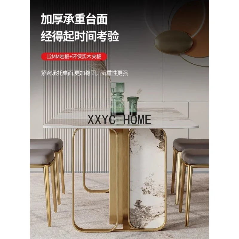 Italian Light Luxury Stone Plate Dining Tables and Chairs Set Simple Modern Home Dining Table Rectangular Dining Table