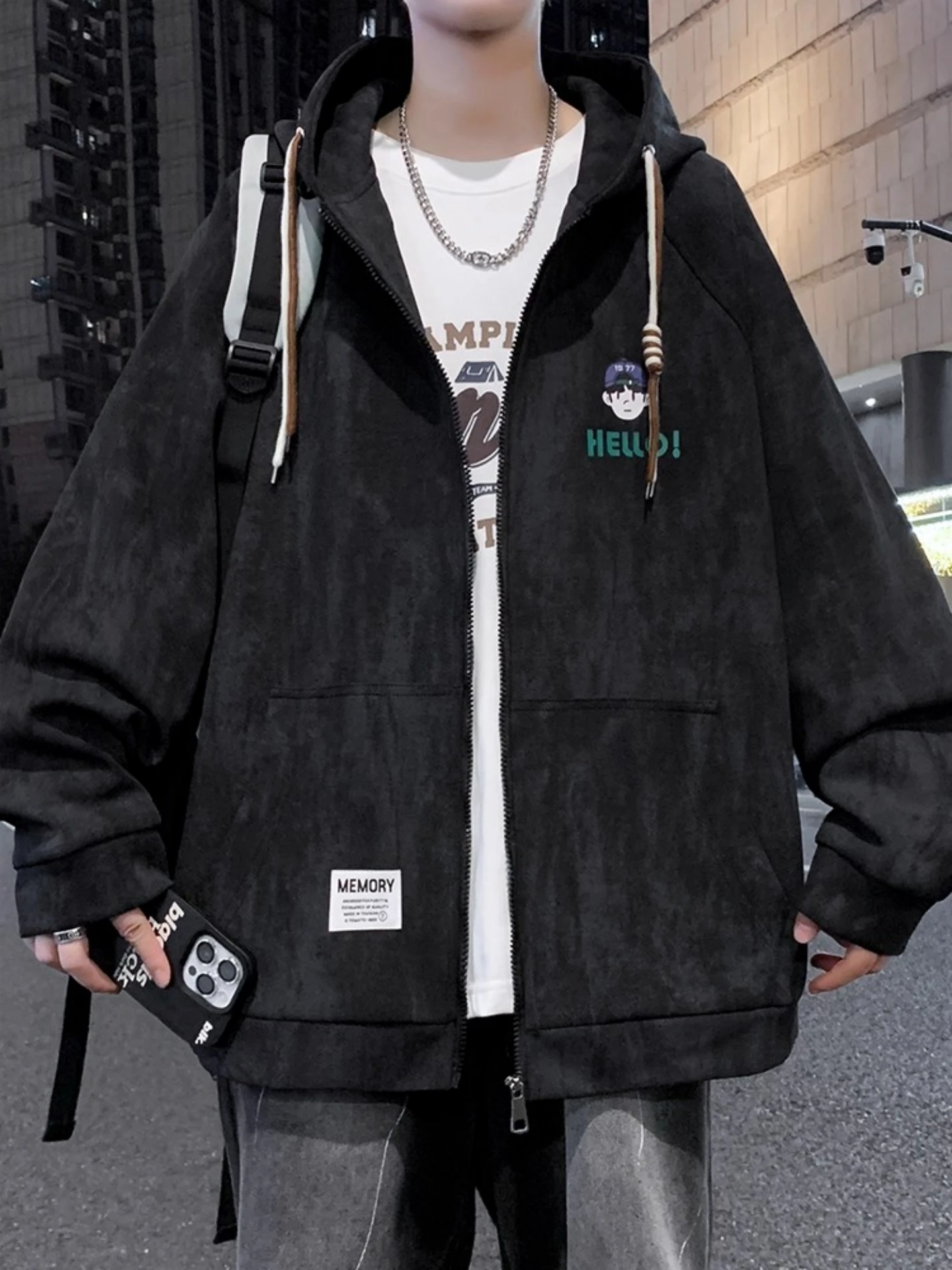 

Casual Hoodie Sweatirt Men's Spring Autumn Trendy Brand Embroidered Dyed Cardigan Simple Heavy Zipper Jaet Youth Faion