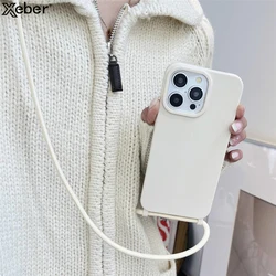 Crossbody Lanyard Necklace Rope Strap Candy Color Soft Case For iPhone 16 15 11 12 13 14 Pro Max Plus XS X Silicone Holder Cover