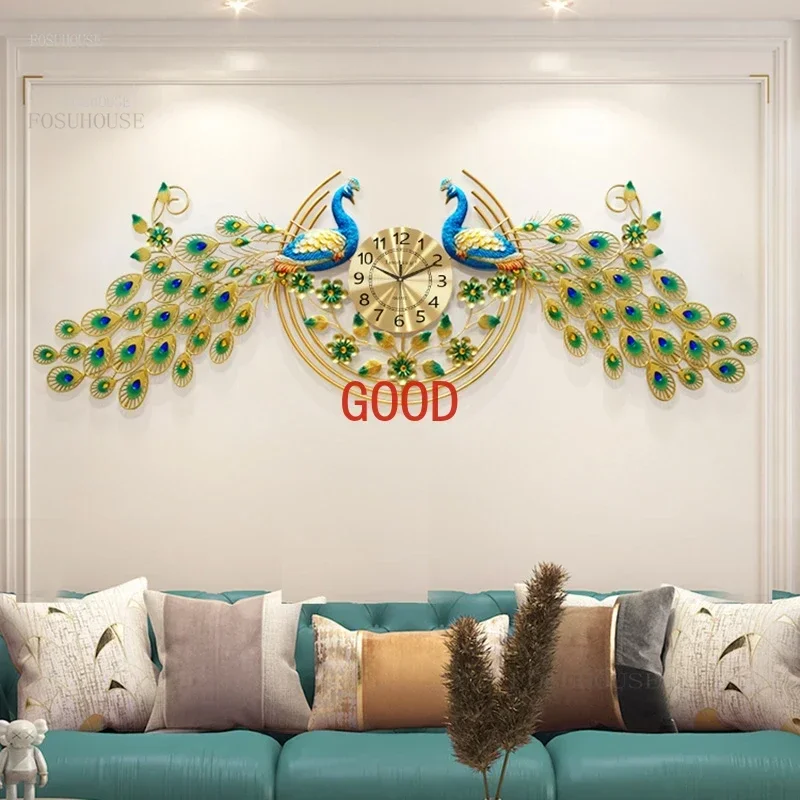 

European Peacock Wall Clocks Modern Living Room Atmospheric Wall Home Decoration Luxury Porch Background Mute Wall Clocks B