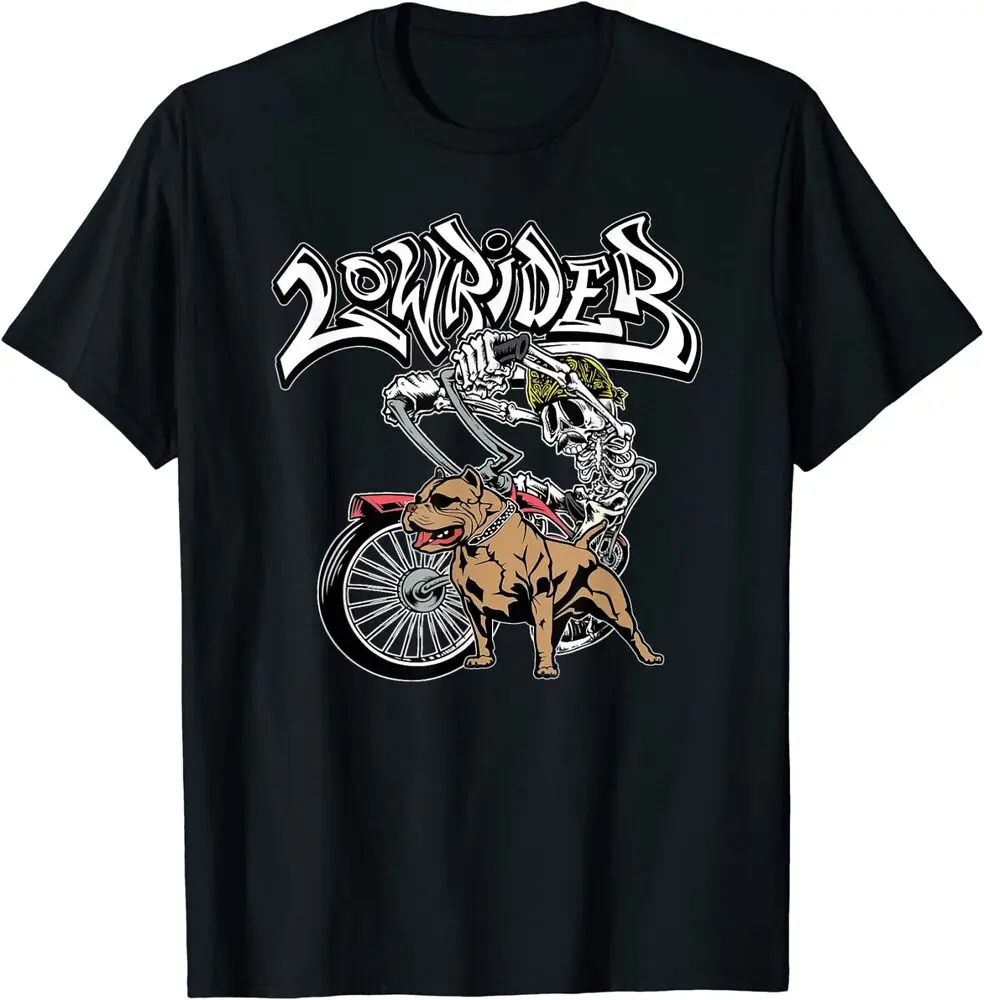 Men's Lowrider Pitbull Chicano Cholo Skull Lowrider Bike T-Shirt  Unisex T-shirts for Men Women Summer