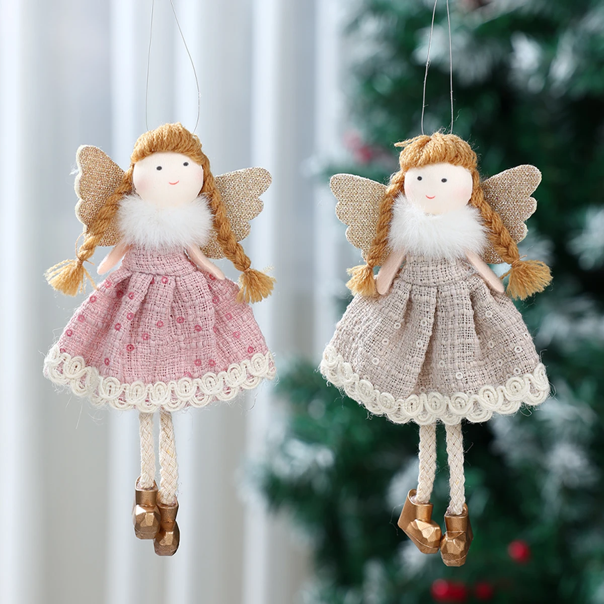 Sequin Mesh Square Skirt Angel Doll Pendant Marry Christmas Party Decoration For Home 2024 Navidad Natal Noel Happy Newyear 2025