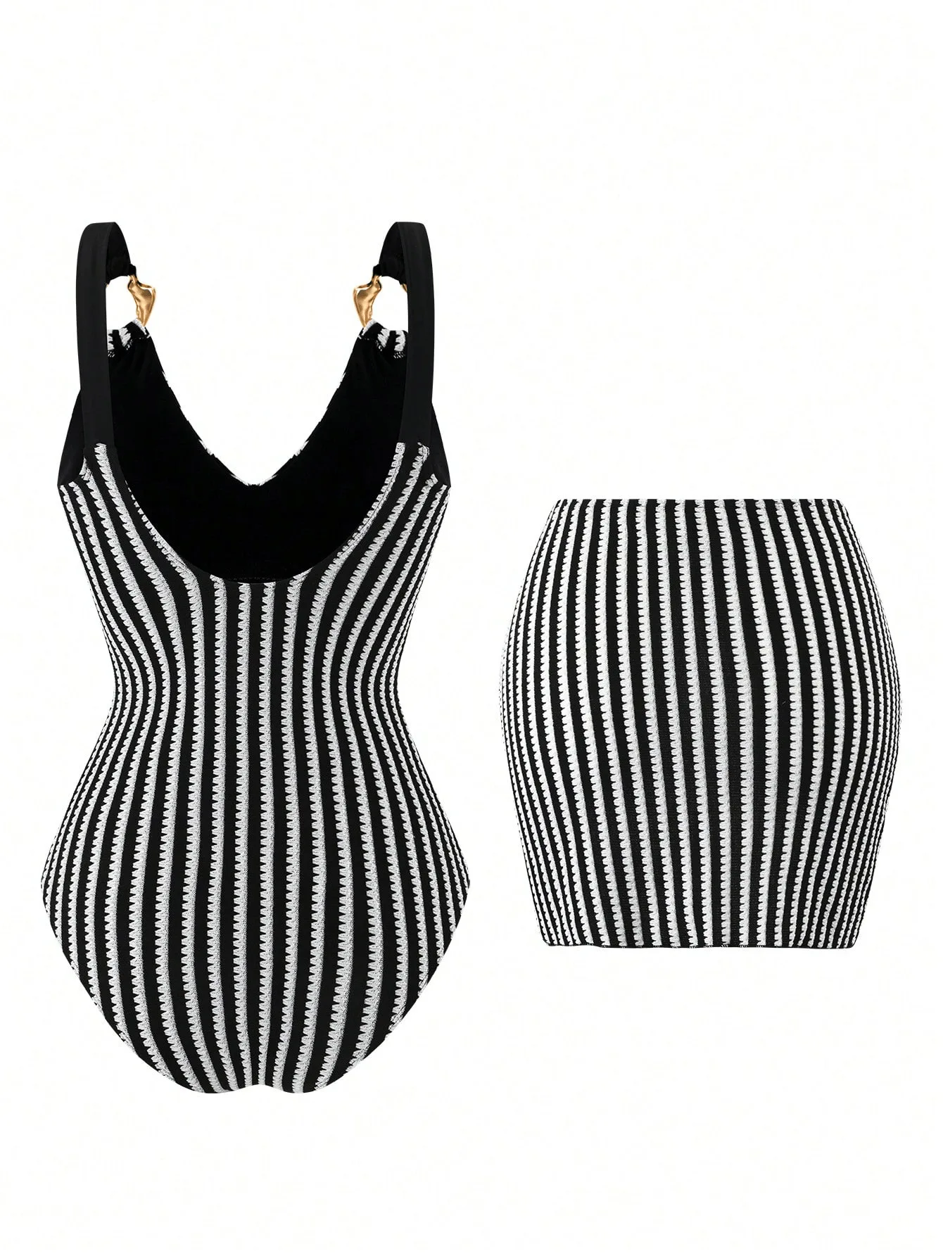Vintage Striped One Piece Swimsuit Black and Coffe Swimsuit Women's Tankinis Micro String Hollow Knit Suit Beach Outfit Swimwear