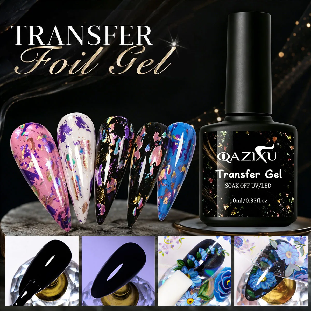 QAZIXU 10ml Transfer Foil Gel for Nail Art Works with Gold Leaf & Foil Flakes Soak Off UV LED Nail Art DIY Manicure Tool