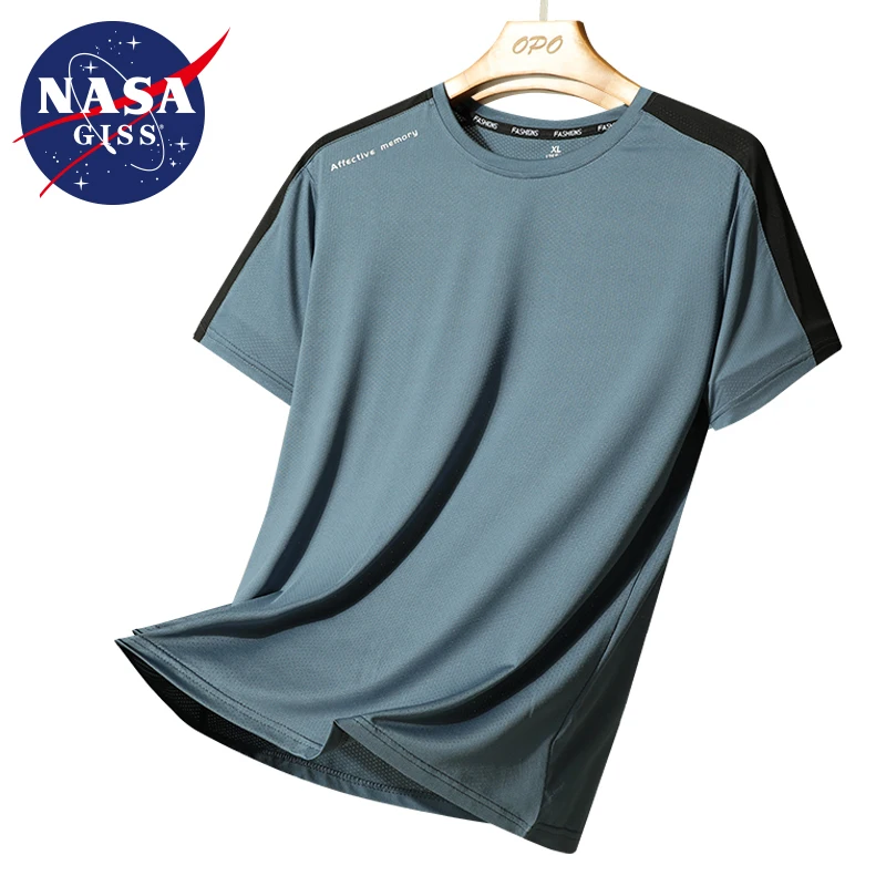 NASA GISS Men\'s Ice Silk Short sleeved T-shirt New Simple and Fashionable Quick Drying Running Sports Top Round Neck Quality T-s