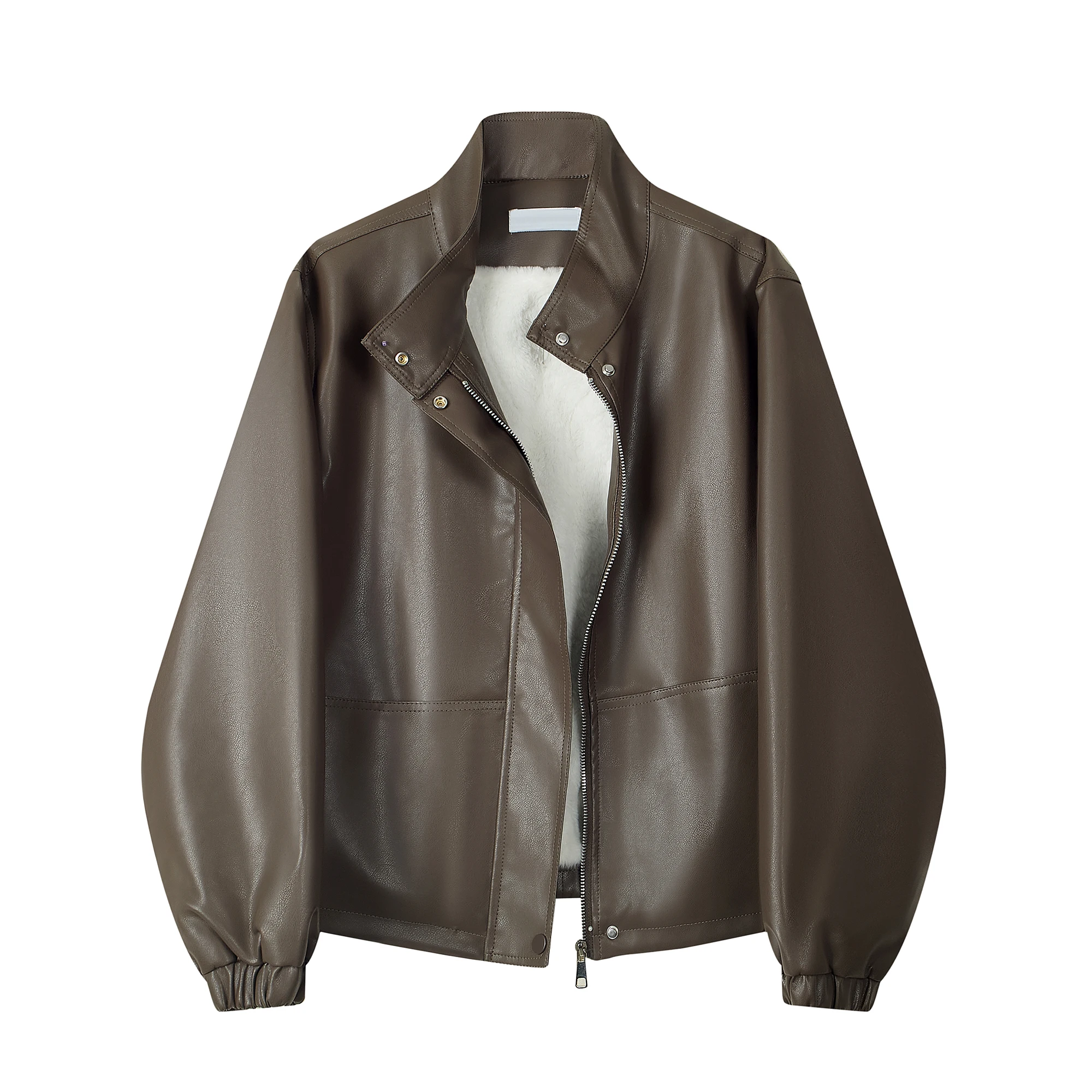 Retro Hong Kong Sle Fce gefüttert lose Motorrad Jaet ort winddicht Stehkragen Damen Winter warm PU Ledermantel