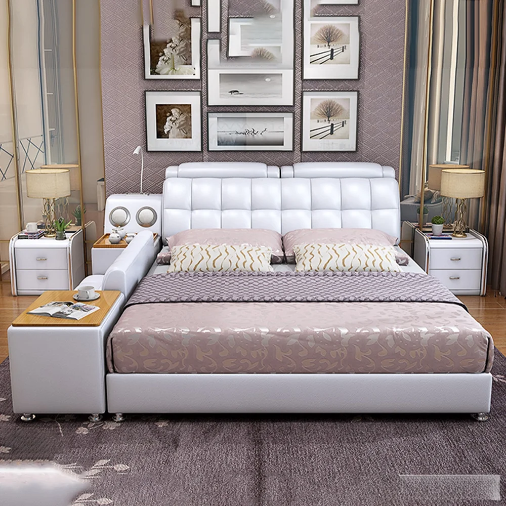 Ultimate Bed Frames Tech Smart Multifunctional Bed with Genuine Leather, Sofa, USB, Bluetooth Speaker, Tatami & Safe