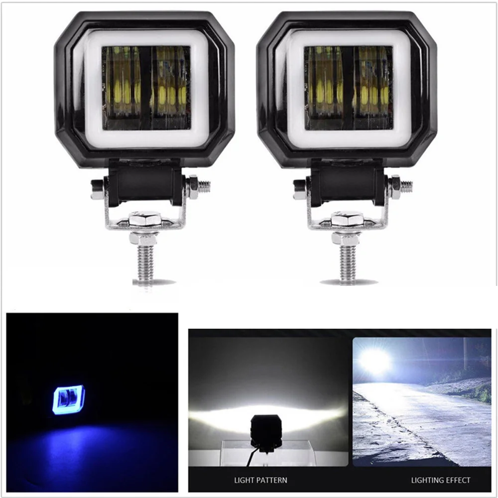 LED Work Lights 3Inch 20W 12V24V  Waterproof Square Angel Eyes Driving Pods Offroad Car Boat LED Bar Light ATV 6500K (2PCS)