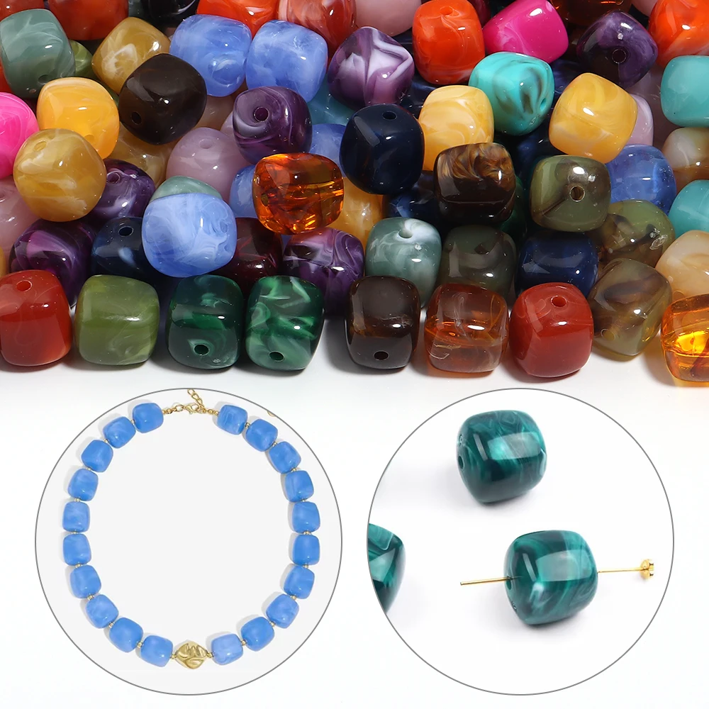 10pcs/lot Square Acrylic Beads Two-tone Cloud Beads Cube Loose Spacer Beads For Jewelry Making DIY Necklace Bracelet