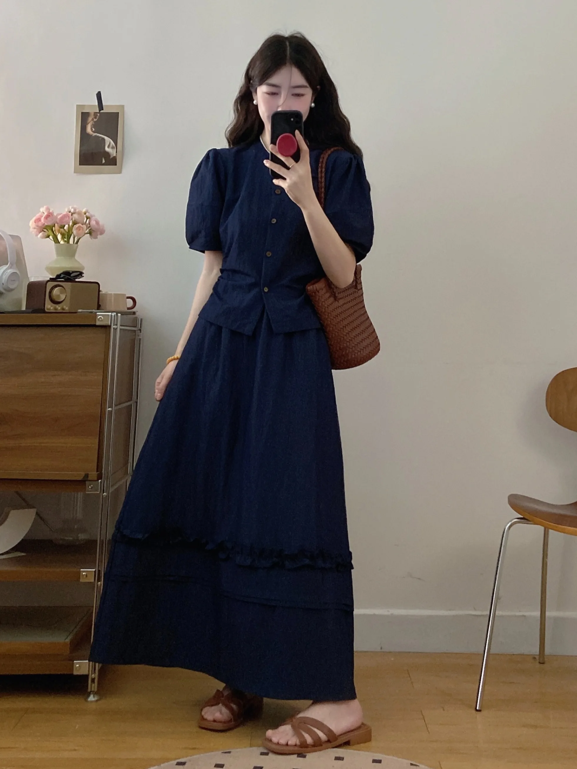 Conjunto de csa de emaecimento plus size e saia de cintura alta f moda outono coleção conjunto de duas peças fabr...